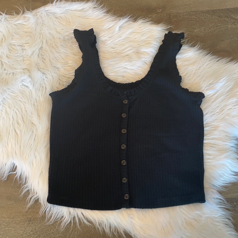 Wild Fable Black Tank Top with Buttons Size S